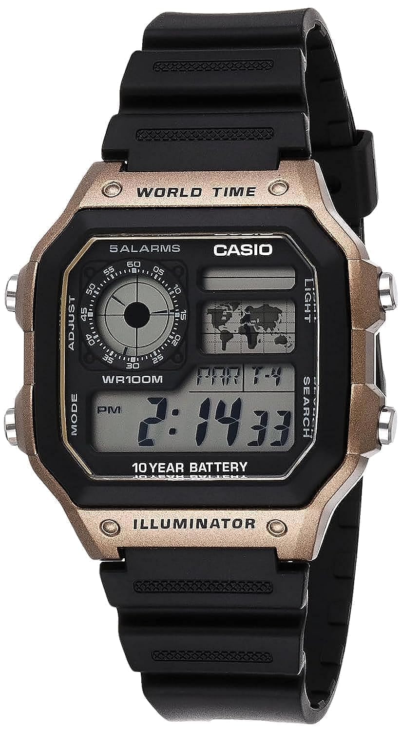 Casio Men's 10-Year Battery Japanese Quartz Watch with Resin Strap, Black, 21 (Model: AE-1200WH-5AVCF) Casio