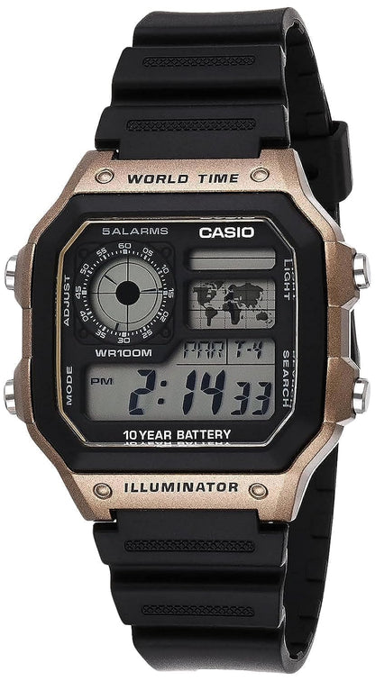 Casio Men's 10-Year Battery Japanese Quartz Watch with Resin Strap, Black, 21 (Model: AE-1200WH-5AVCF) Casio