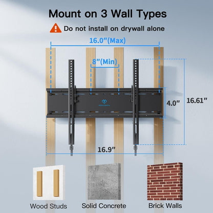 PERLESMITH Tilting TV Wall Mount for 23-60 Inch Flat Curved TVs, Low Profile Tilt TV Mount up to 115 lbs, Wall Mount Bracket Fits 8″/16” Wood Studs, Max VESA 400x400mm, PSMTK1