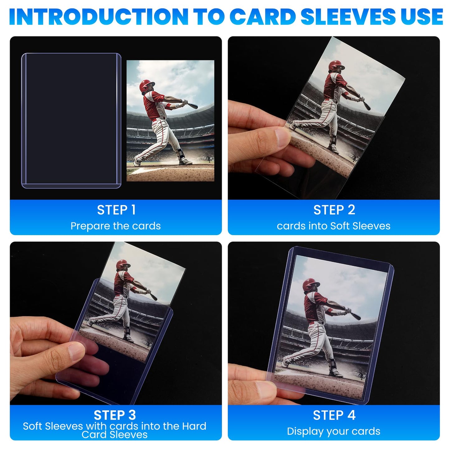 ZENOWICK 200 Packs Card Sleeves Hard, Top Loaders for Cards 3" x 4" Card Protectors Plastic, Card Top Loaders Fit for Hockey, Baseball, Football Cards (100 Hard + 100 Soft Sleeves)
