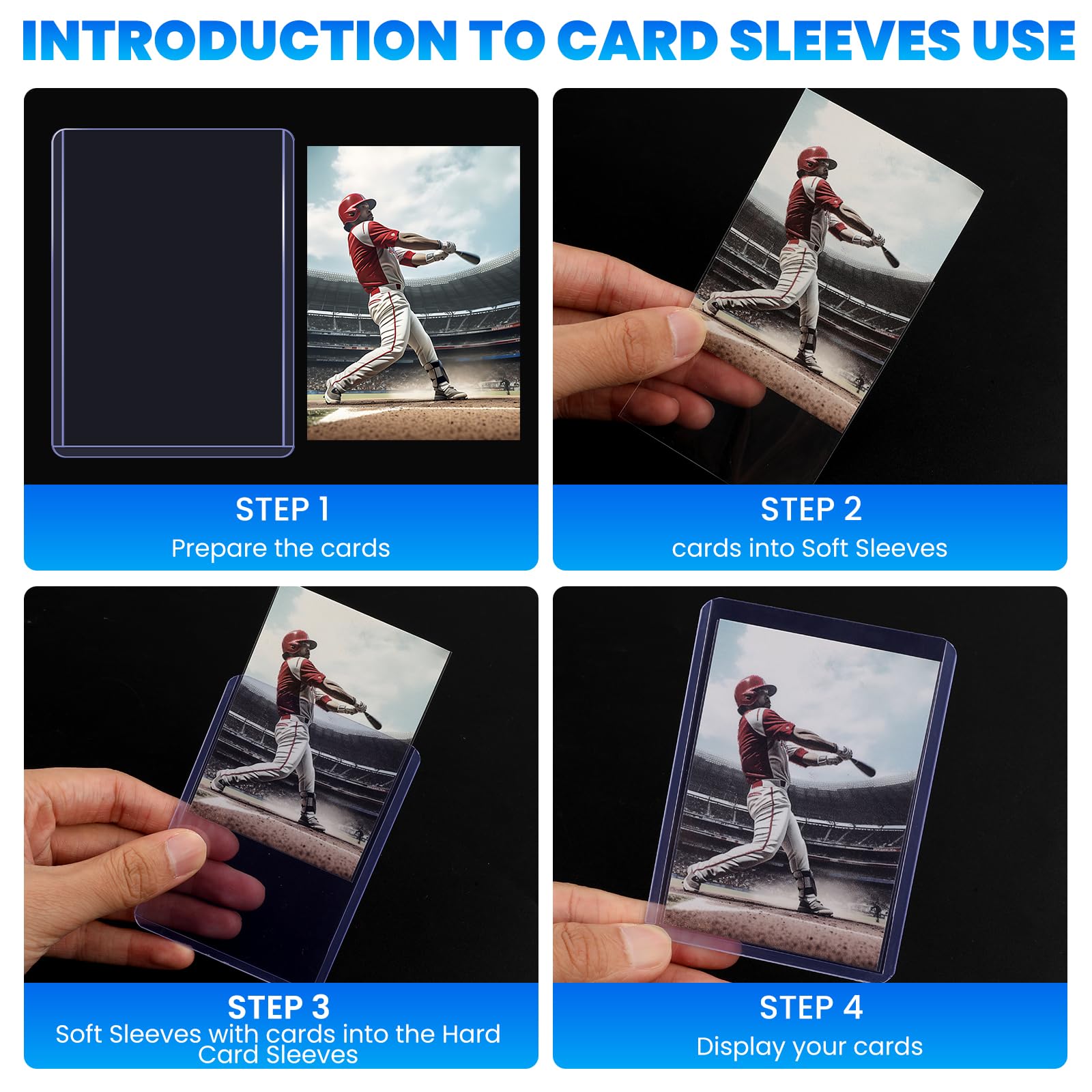 ZENOWICK 200 Packs Card Sleeves Hard, Top Loaders for Cards 3" x 4" Card Protectors Plastic, Card Top Loaders Fit for Hockey, Baseball, Football Cards (100 Hard + 100 Soft Sleeves)