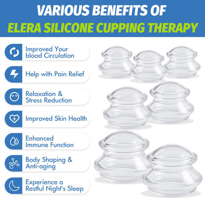 ELERA Silicone Cupping Therapy Set (3 Sizes, 7 Cups), Reusable Massage Cups for Deep Tissue, Cellulite, Face, Neck, Back, Joint, Body Relaxation - Available at All In One Marketplace Canada