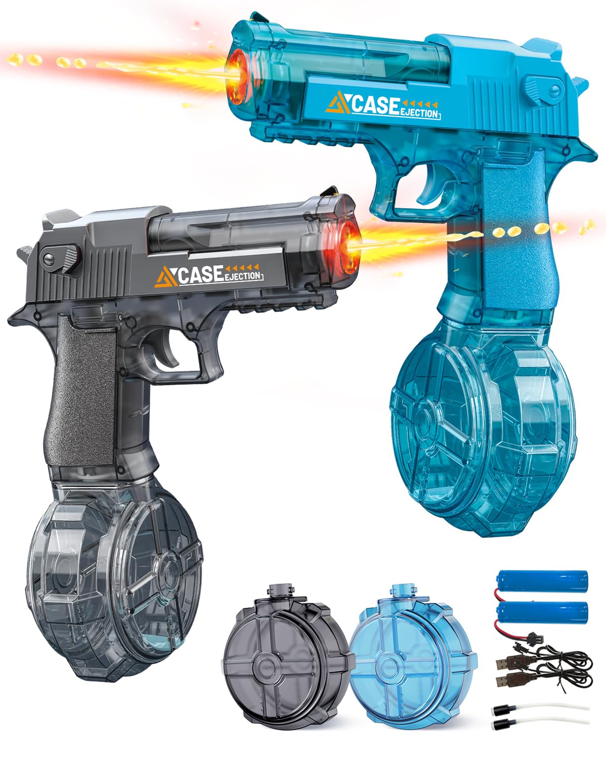 2 Pack Electric Water Gun for Kids Adults,Automatic Squirt Gun with LED Lights,High Capacity Leak-Proof Water Tank,Powerful Continuous Firing Water Blaster for Summer Outdoor Toys (Blue+Black)