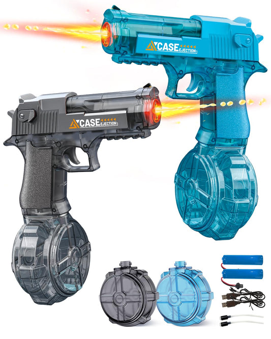 2 Pack Electric Water Gun for Kids Adults,Automatic Squirt Gun with LED Lights,High Capacity Leak-Proof Water Tank,Powerful Continuous Firing Water Blaster for Summer Outdoor Toys (Blue+Black)