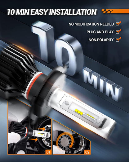 SEALIGHT H4/9003/HB2 LED Headlight Bulbs 50000 Lumens 800% Brightness, X1 Dual High/Low Beam LED Headlights Conversion Kit, 6000K Xenon White, H4 Halogen Replacement, IP67 Waterproof, Pack of 2