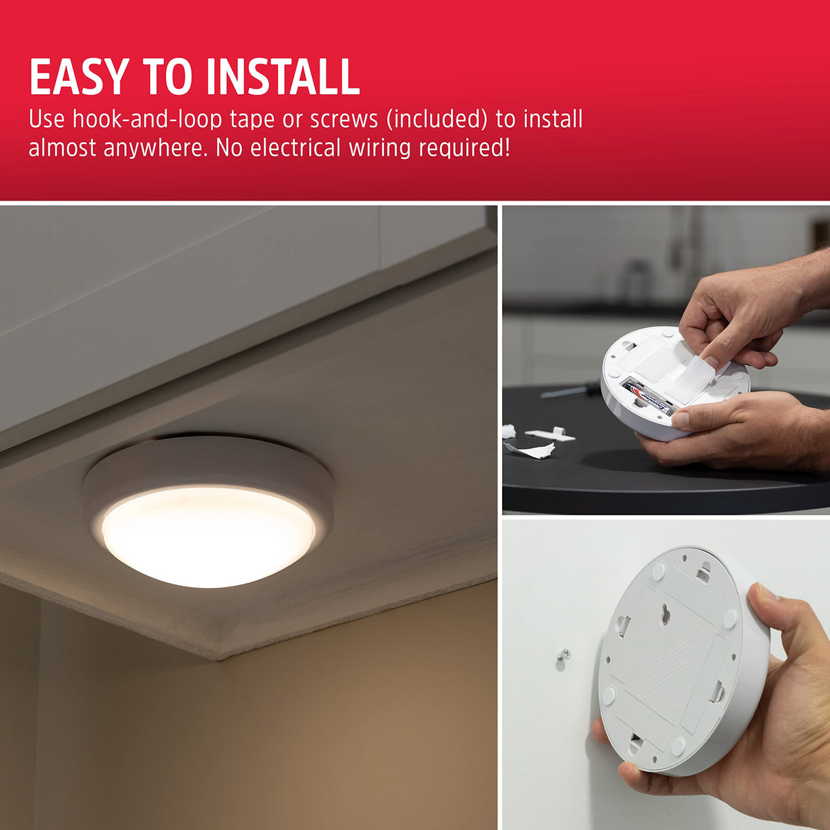 Energizer LED Tap, 4 Pack, Push, Battery Operated, Touch, Stick On Lights, Wireless, Puck, Under Cabinet Lighting, Perfect for Closets, Kitchen and More, 48958-P1