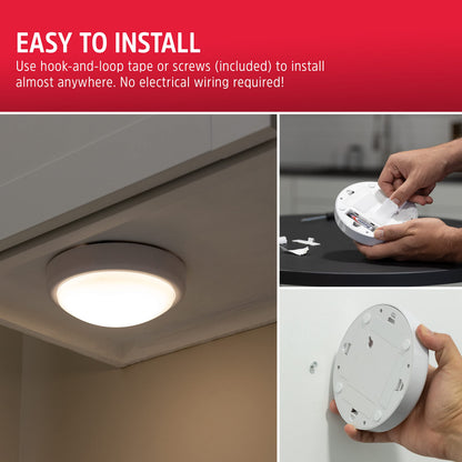 Energizer LED Tap, 4 Pack, Push, Battery Operated, Touch, Stick On Lights, Wireless, Puck, Under Cabinet Lighting, Perfect for Closets, Kitchen and More, 48958-P1