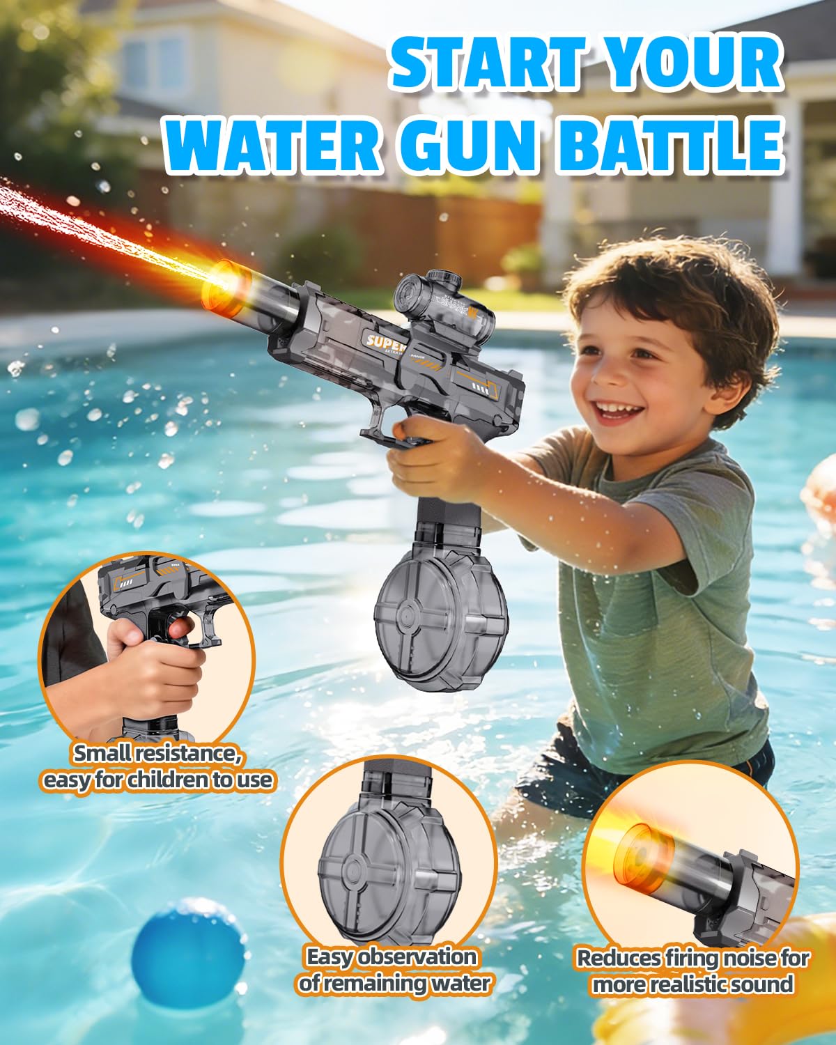 2PCS Electric Water Gun for Kids Adults,Auto Squirt Gun with Flashing Muzzle,26FT Range,Leak-Proof Rechargeable Water Blaster for Summer Pool Beach Water Fights