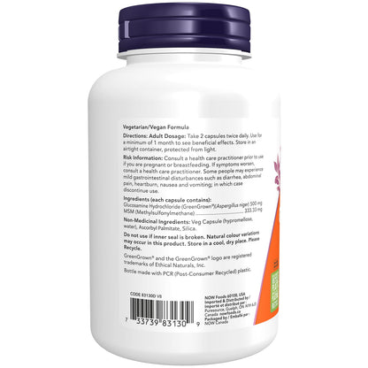 NOW Supplements, Glucosamine & MSM (GreenGrown Glucosamine), Vegetarian, 120 Veg Capsules