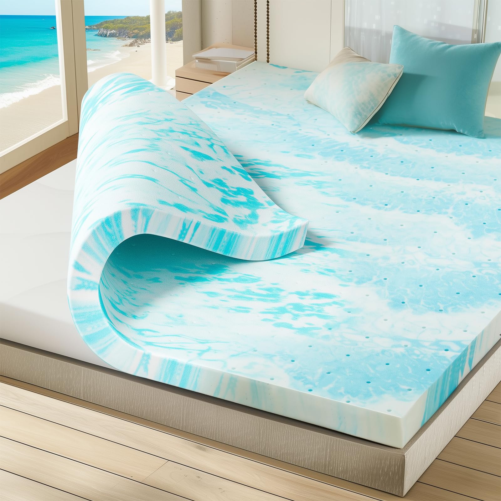 Sweetcrispy 3 Inch Twin Memory Foam Mattress Topper, Blue Sweetcrispy