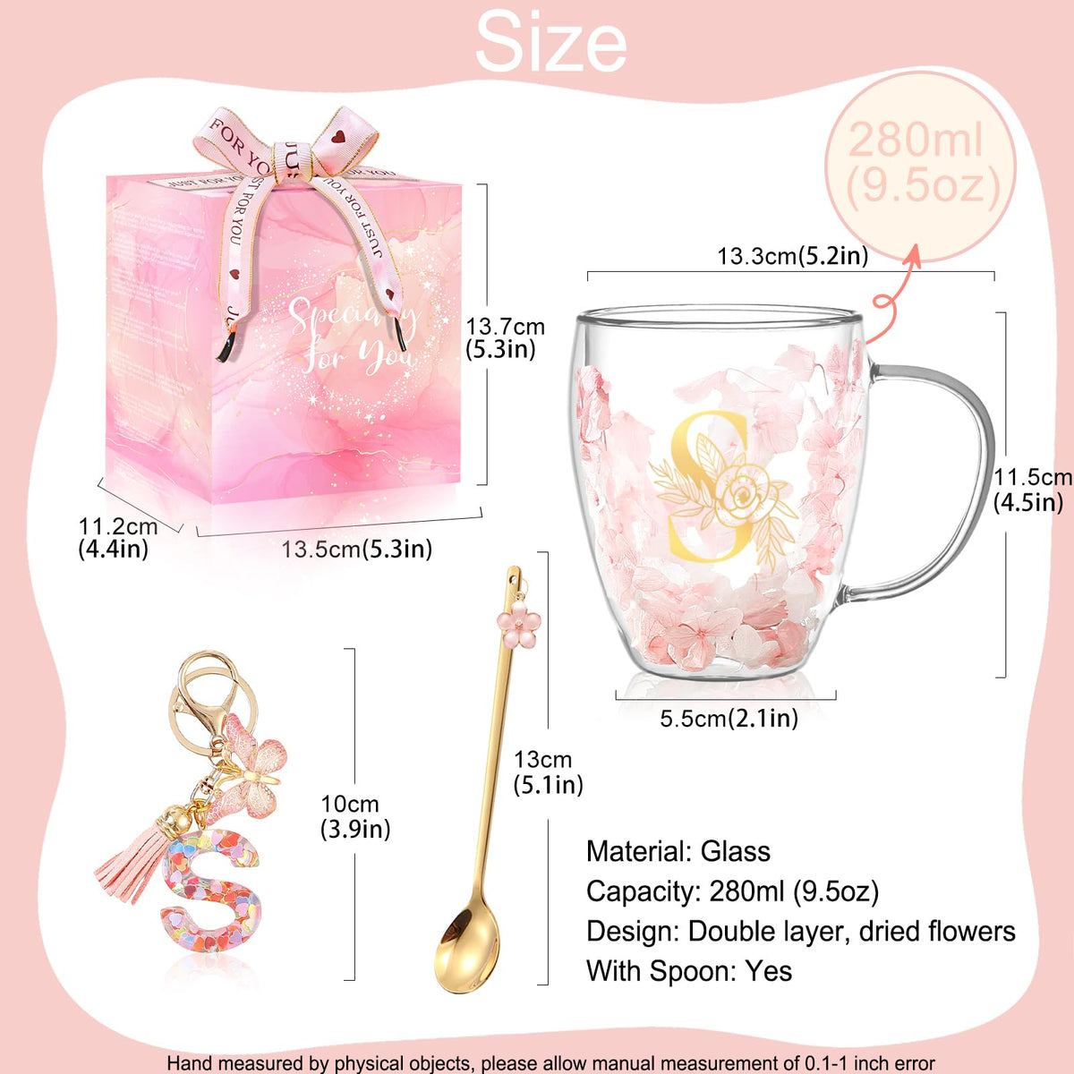 Gift for Women Cute Double Wall Glass Coffee Mug Tea Cup with Spoon Personalized Monogrammed Gift Birthday Christmas Valentine Mother's Day Christmas for Mom Wife Friends Stocking Stuffers (S) 🍁 All In One Marketplace Canada