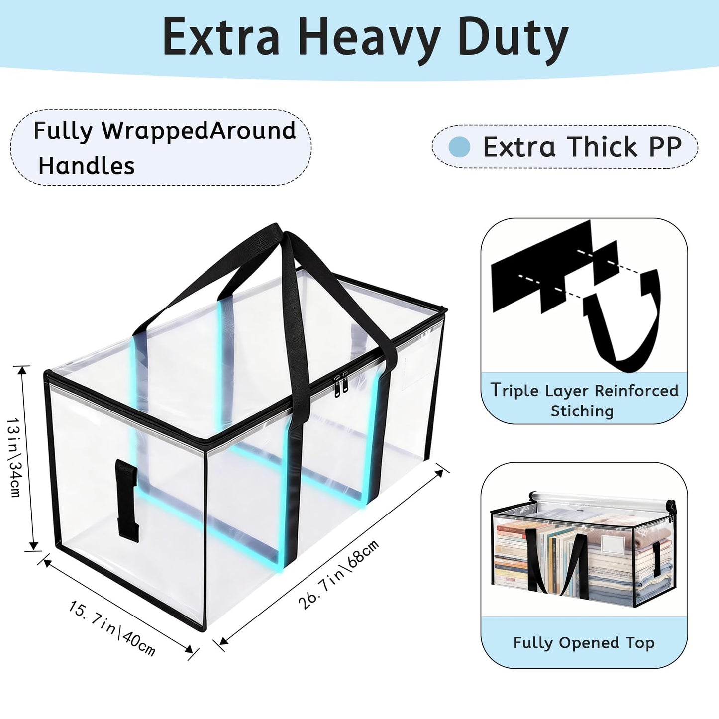 8 Pack Extra Large Heavy Duty Moving Bags,Clear Large Storage Bags with Lids,Moving Boxes with Zippers & Reinforced Handles,Transparent Packing Bags for College Dorm,Traveling,Christmas Decorations - Available at All In One Marketplace Canada