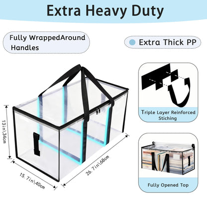 8 Pack Extra Large Heavy Duty Moving Bags,Clear Large Storage Bags with Lids,Moving Boxes with Zippers & Reinforced Handles,Transparent Packing Bags for College Dorm,Traveling,Christmas Decorations - Available at All In One Marketplace Canada