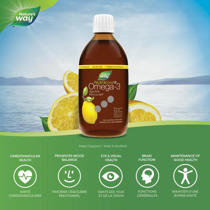 Nature's Way NutraSea HP Omega 3 High EPA Fish Oil Liquid Supplement for Adults and Kids Ages 1+ – Zesty Lemon Flavour – Heart & Brain Support – 1500mg EPA, 500 mL Value Size Nature's Way