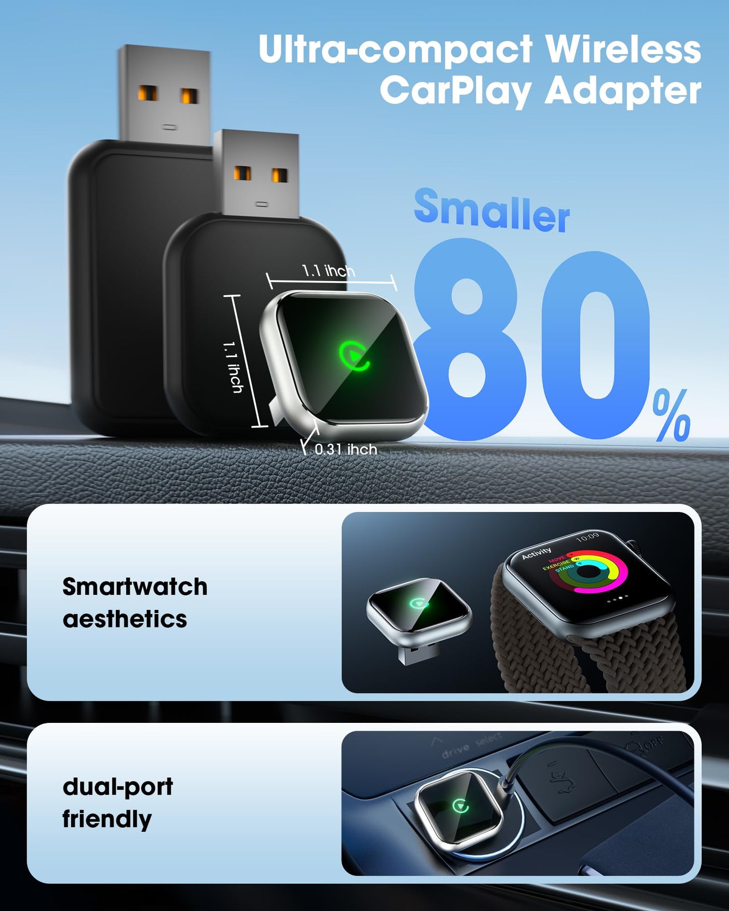 Wireless CarPlay Adapter 2025 Upgrades Wired CarPlay to Wireless, Seamless, Fast, Stable, Automatic Connection, Suitable for 2016 and Later Cars Apple's Car Play Adapter, Supports GPS