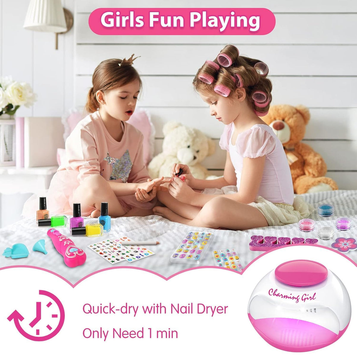 Kids Nail Polish Set for Girls, Nail Art Kits with Nail Dryer & Glitter Pen, Quick Dry & Peel Off & Non-Toxic Nail Polish, Christmas Birthday Gifts for Girls Ages 6 7 8 9 10 11 12 🍁 All In One Marketplace Canada