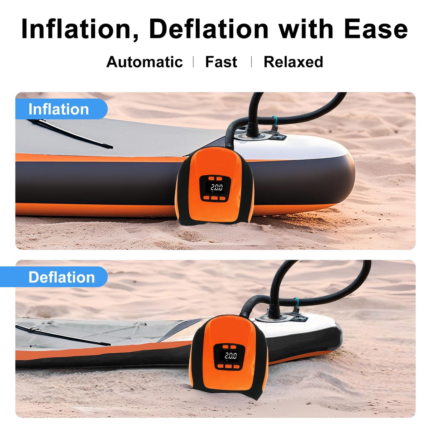 Paddle Board Pump, SUP Electric Air Pump, Portable 20 PSI Air Compressor, Auto-Off Inflation & Deflation Function with 12V DC Car Cigarette Lighter for Paddle Board,Inflatable Sups, Kayaks and Boats