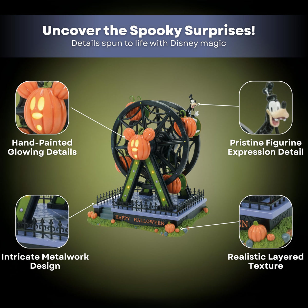 Department 56 Disney Village Accessories Halloween Goofy Gawrsh Darn Fun Ferris Wheel Lit Animated Figurine, 12.9 Inch, Multicolor