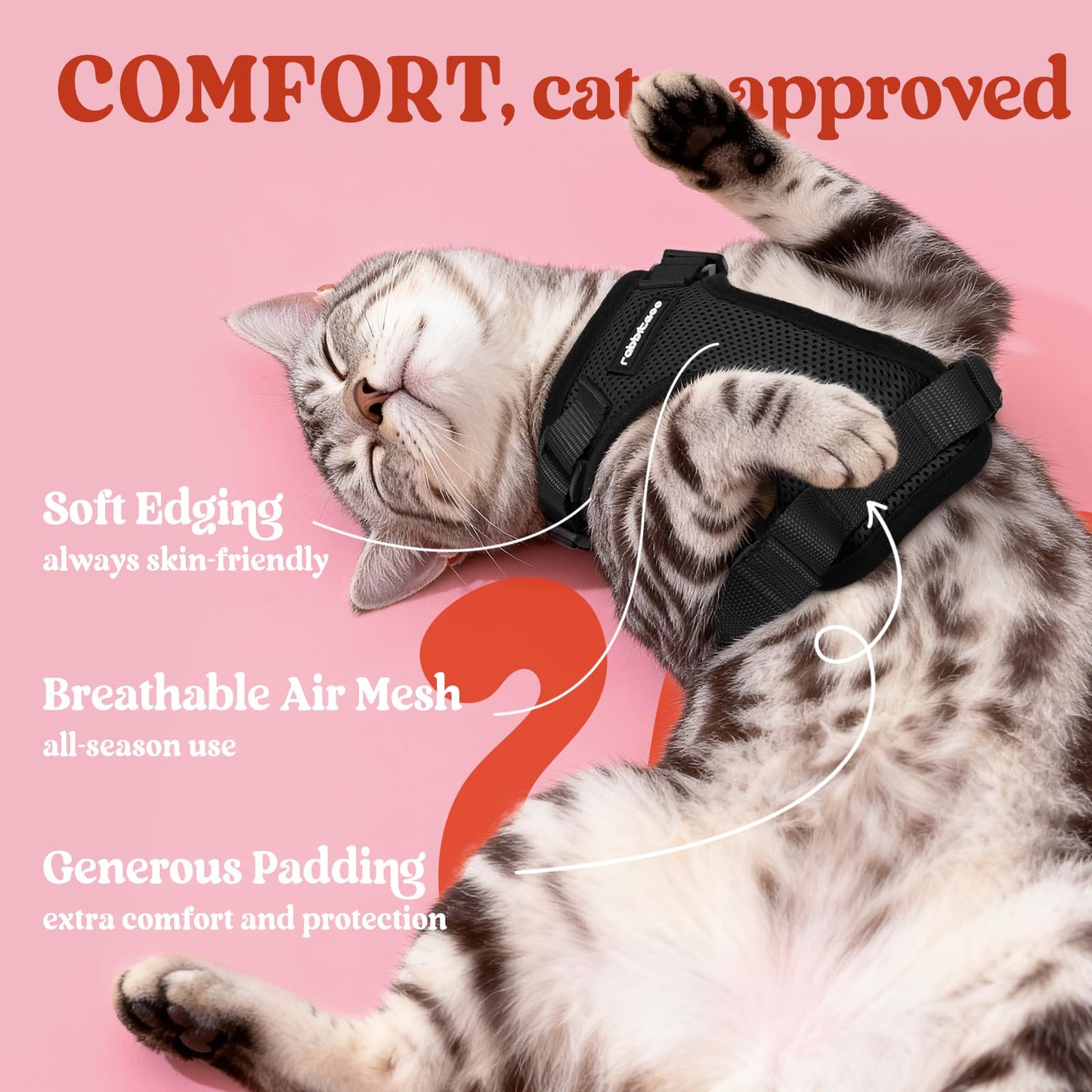 rabbitgoo Cat Harness and Leash for Walking, Escape Proof Soft Adjustable Vest Harnesses for Small Medium Cats, Easy Control Breathable Reflective Strips Jacket, XS, Black