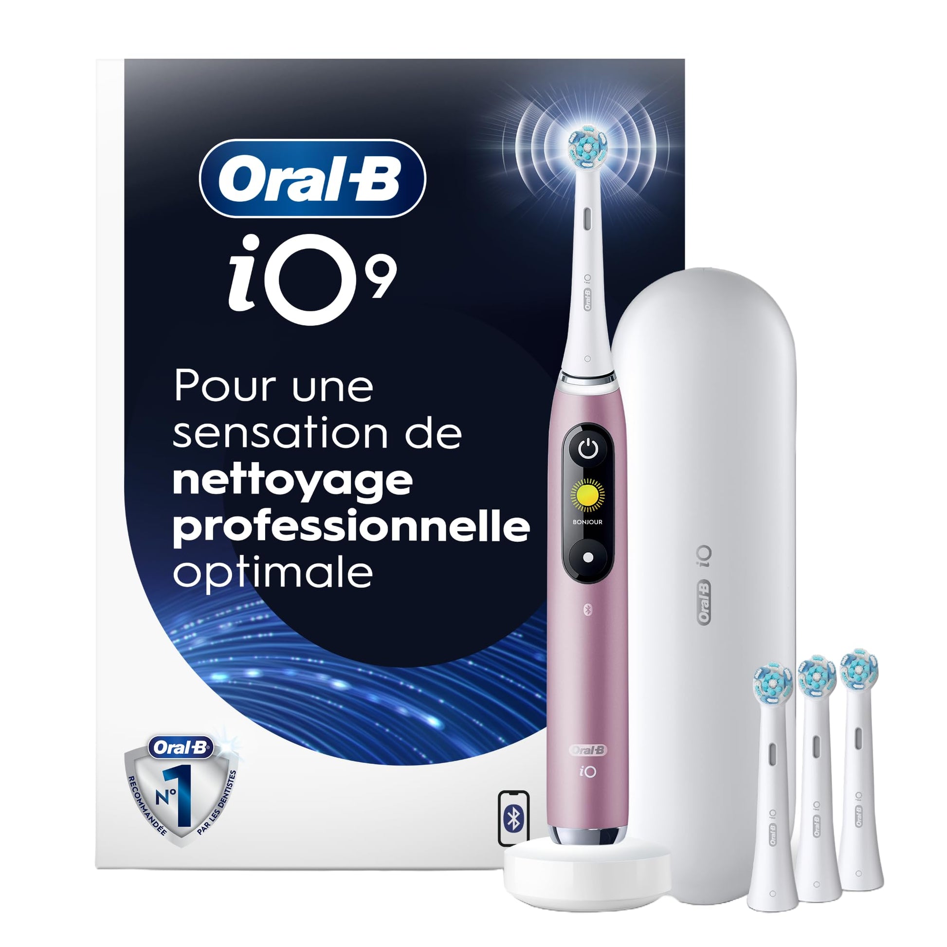 Oral-B iO Series 9 Electric Toothbrush with 4 Oral-B Replacement Brush Heads, Rose Quartz Oral-B