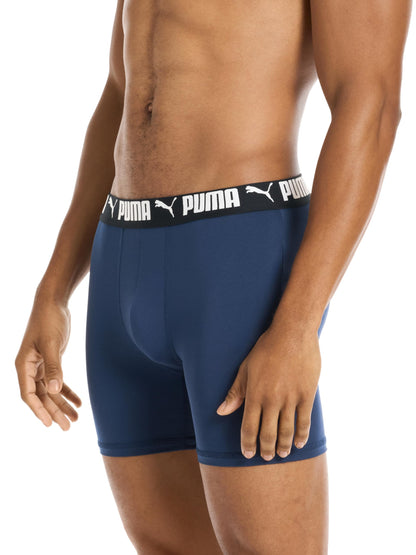 Puma Men's 4 Pack Active Stretch Boxer Briefs, Blue/Black/Gray, Small