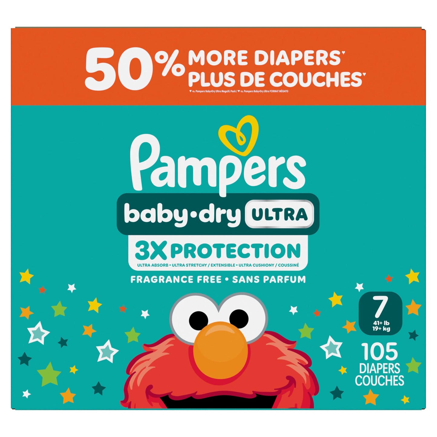 Couches Pampers Baby-Dry Ultra, couches jetables absorbantes, taille 7 (19 kg et plus [41 lb et plus]), 105 couches