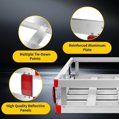 MaxxHaul 70108 49 Inch x 22.5 Inch Hitch Cargo Carrier - Trailer Hitch Mount Aluminum Cargo Carrier With High Side Rails For RV's, Trucks, SUV's, Vans, Cars With 2 Inch Hitch Receiver - 500-lb Load Capacity , Grey MAXXHAUL