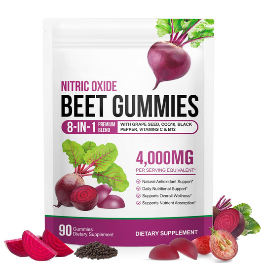 Beetroot Gummies, 90 Count - Non-GMO Beet Root Supplement for Healthy Circulation & Energy - Natural Vegan Fruit Flavor - Available at All In One Marketplace Canada