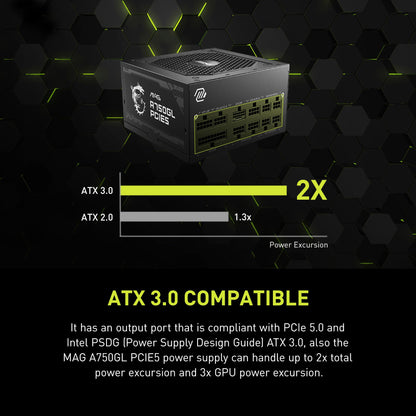MSI MAG A750GL PCIE5, Fully Modular Compact Gaming 750W Power Supply, 80+ Gold, ATX 3.1 & PCIe 5.1 Ready, Native Dual-Color 12V-2x6 Cable, 10 Year Warranty 🍁 All In One Marketplace Canada
