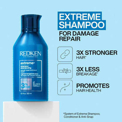 Redken Extreme Shampoo For Dry Damaged Hair, Infused With Proteins to Strengthen And Repair, Prevent Breakage, 300ml - Available at All In One Marketplace Canada