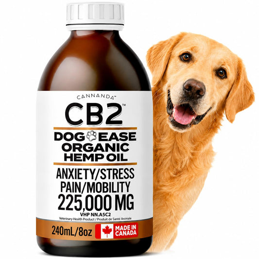 CB2 Hemp Oil for Dogs [225,000mg / 240mL / Organic] - Natural Hip and Joint Supplement for Dogs - Calming Anxiety Relief - Extra Strength for Pain, Inflammation, Arthritis, Stress, Aggression
