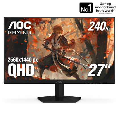 AOC 27 Inch QHD Gaming Monitor 240Hz 0.3ms IPS, 2560x1440, G-Sync Compatible, HDR Ready, DisplayPort 1.4 HDMI 2.0, VESA Mount, 3-Year Zero-Bright-Dot, Q27G41ZE AOC