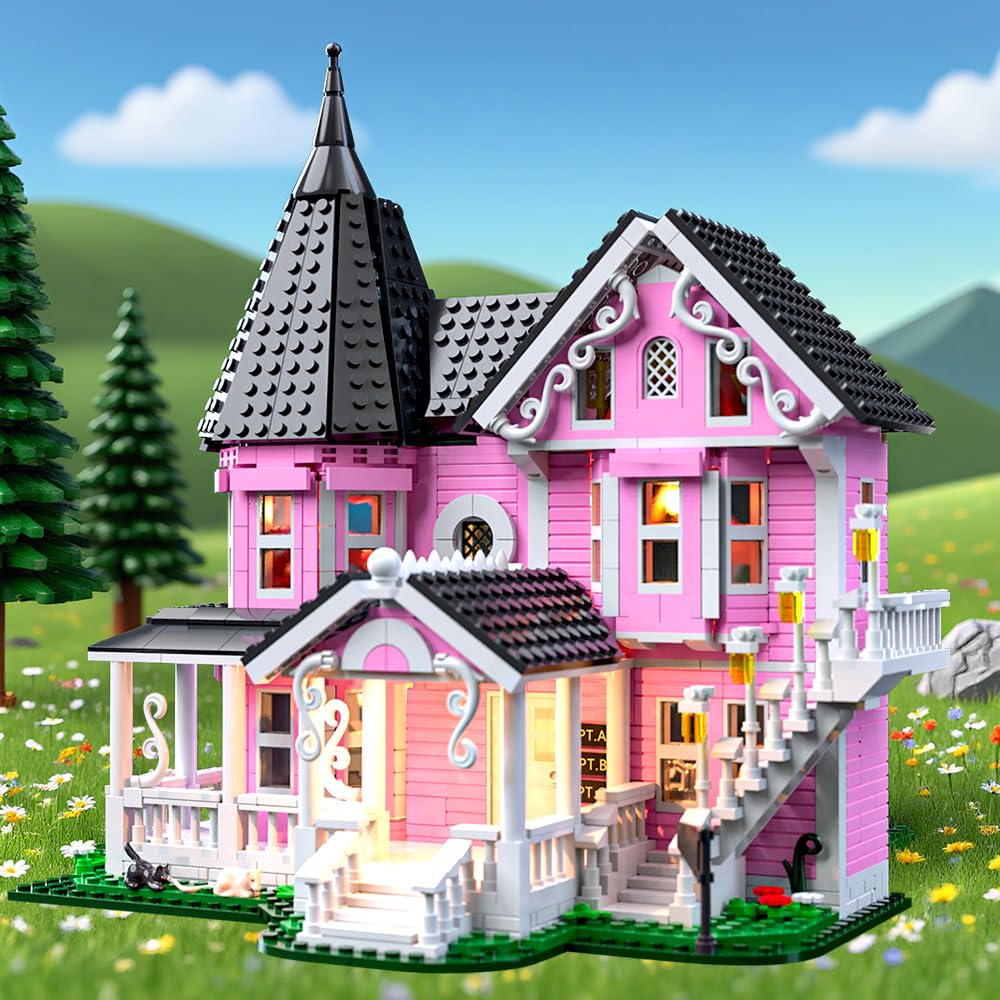 Voxifyx 1349PCS Pink Palace Building Set, Halloween Haunted House Blocks Toy, with Lights Christmas for Teens Girls 12+ ，Halloween House Kit for Kids Adults 🍁 All In One Marketplace Canada
