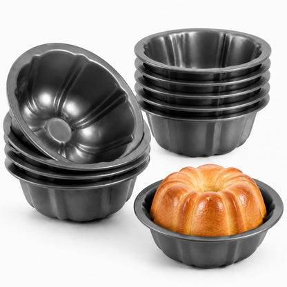 ZENFUN 10 Pcs Mini Flan Molds Pan, 4 Inches Fluted Cake Pan Nonstick, Carbon Steel Mini Flan Molds Pans, Cake Pans Reusable Tube Oven Baking Mold for Cupcake, Bread, Bavarois, Brownie 🍁 All In One Marketplace Canada