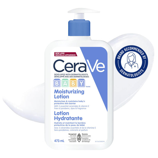 CeraVe BABY Moisturizing Lotion, Gentle Skin Care for Face & Body with Ceramides, Hyaluronic Acid, Niacinamide & Vitamin E. Fragrance-Free, Paraben-Free, Dye-free. Sensitive skin, non-greasy, 473ML
