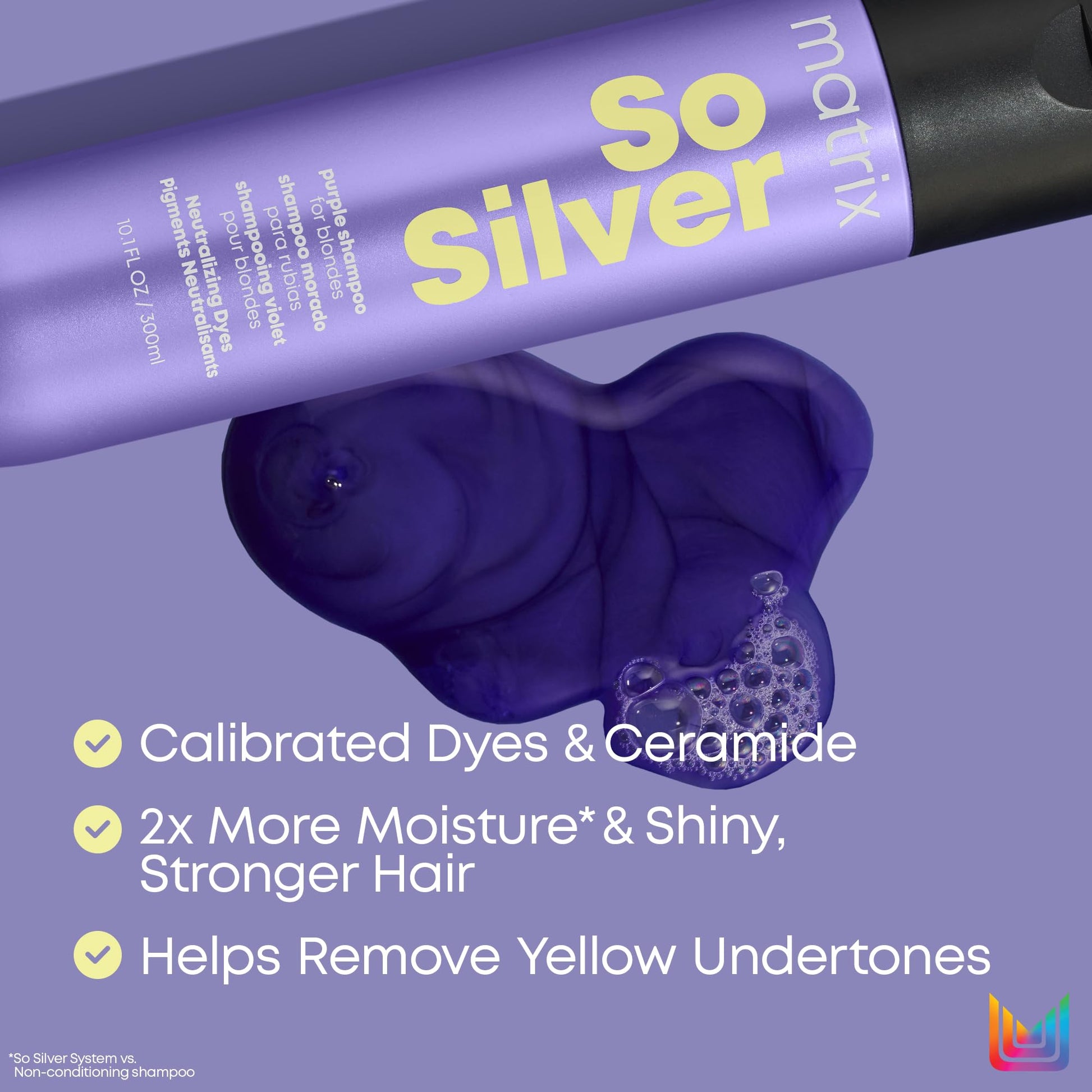 Matrix So Silver Purple Shampoo, Neutralizes Yellow Tones, For Blonde, Grey, and Platinum Hair, Color Depositing and Clarifying Shampoo For Color Treated Hair, Vegan - Available at All In One Marketplace Canada