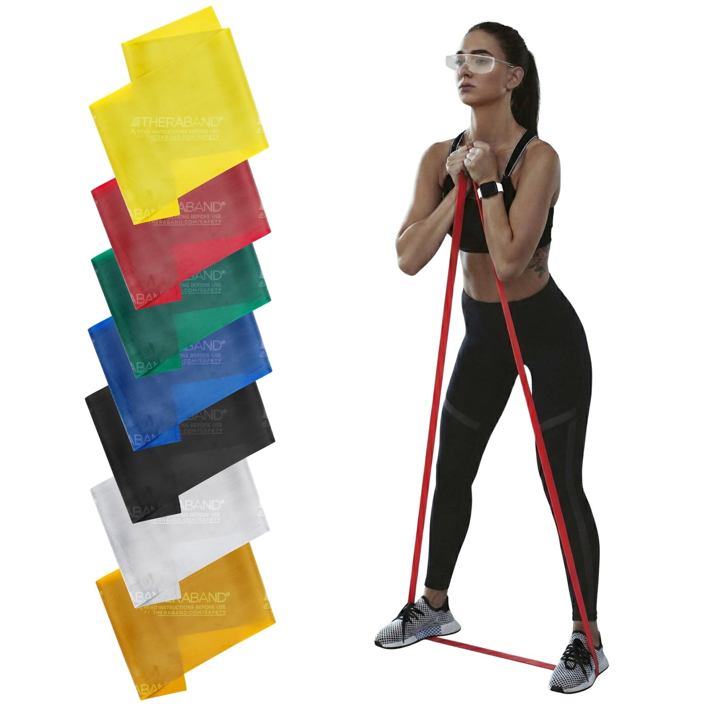THERABAND Resistance Bands Set, 7 Pack 6 ft Exercise Bands, Light to Extra Heavy Levels 1–7, Latex Stretch Bands for Strength Training, Pilates, Mobility & Full Body Home Workouts TheraBand