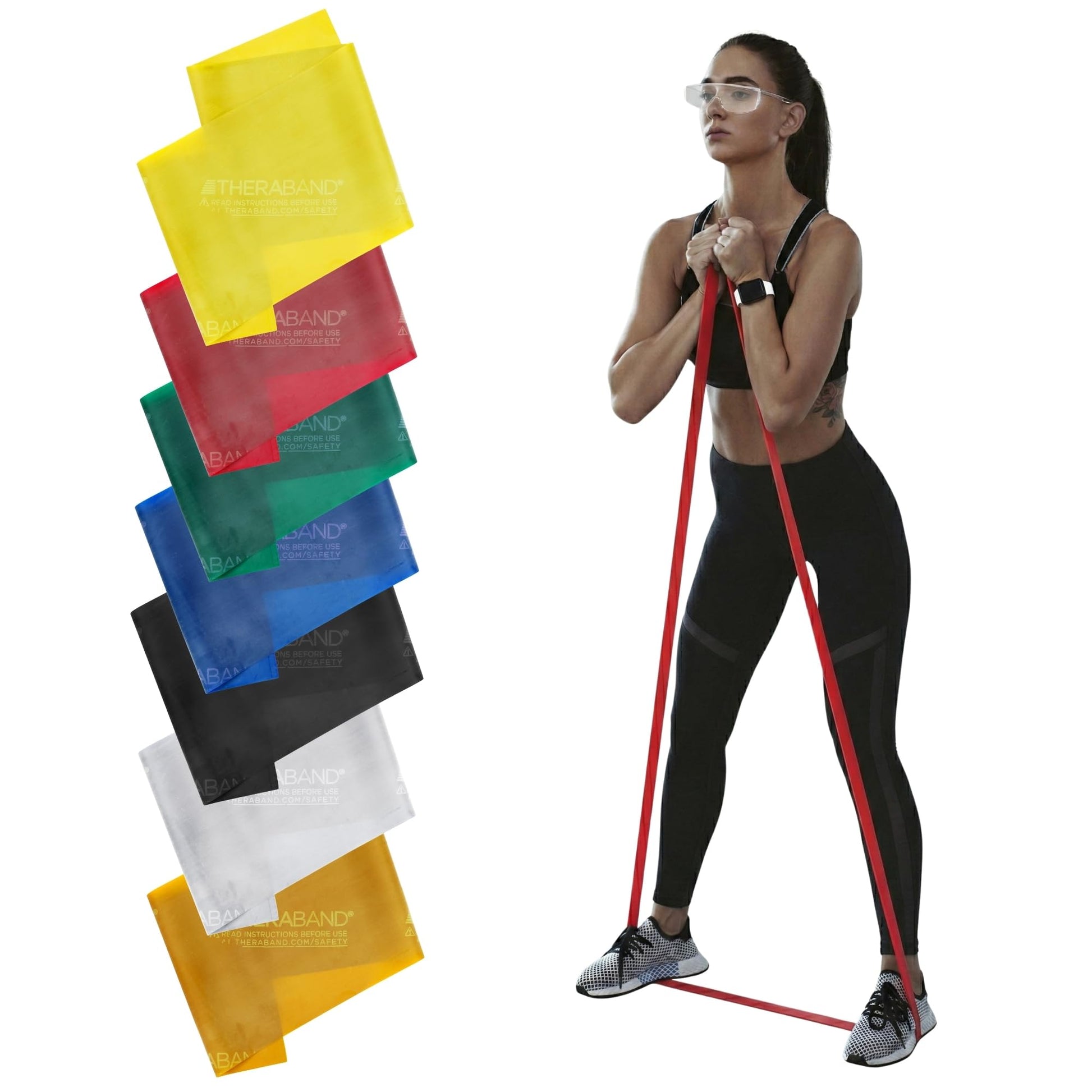 THERABAND Resistance Bands Set, 7 Pack 6 ft Exercise Bands, Light to Extra Heavy Levels 1–7, Latex Stretch Bands for Strength Training, Pilates, Mobility & Full Body Home Workouts TheraBand