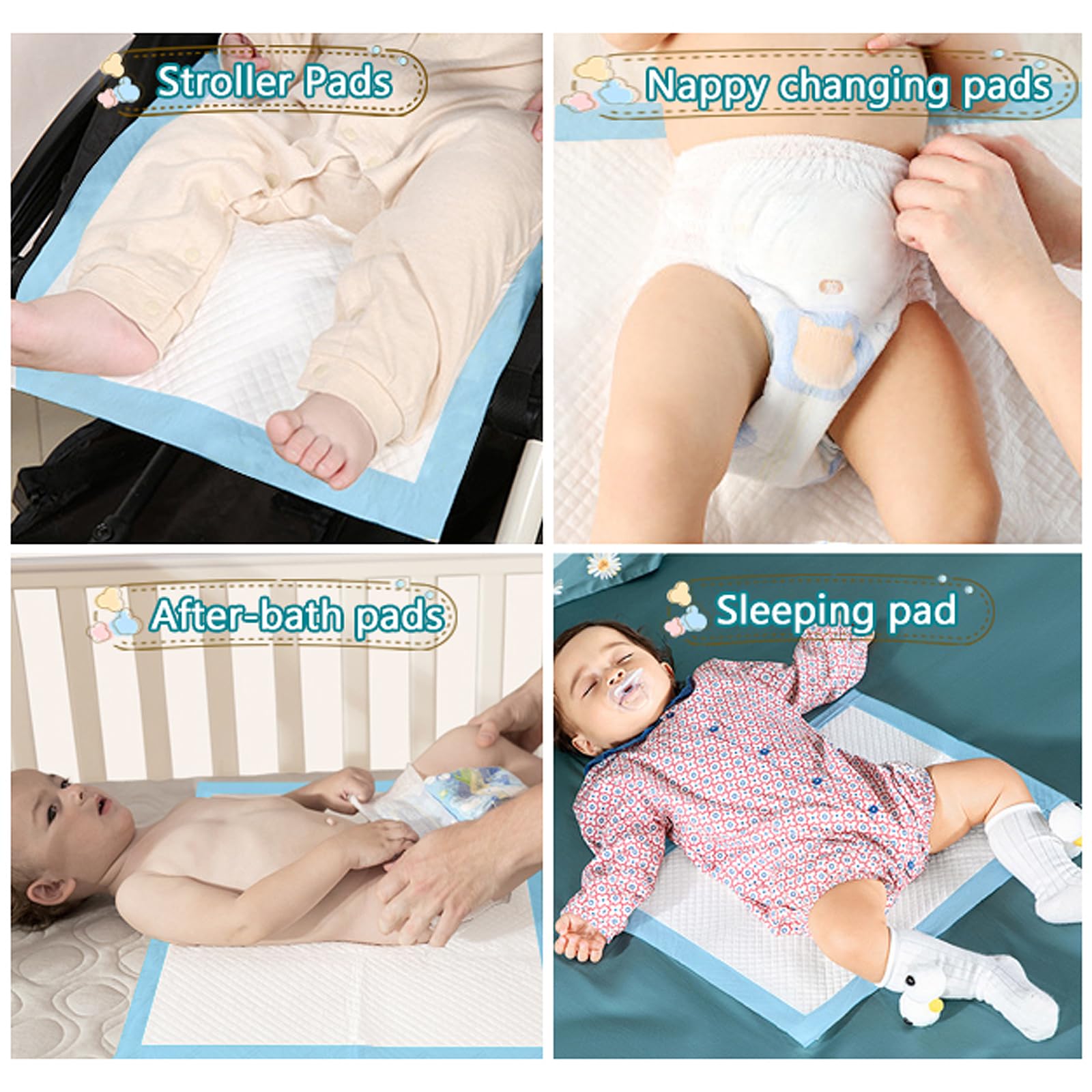 OBYFGILY 100 Pack Disposable Changing Pads, Portable Diaper Change Pad for Baby, Super Absorbent Leak-Proof Incontinence Bed Table Pee Mat for Travel and Home