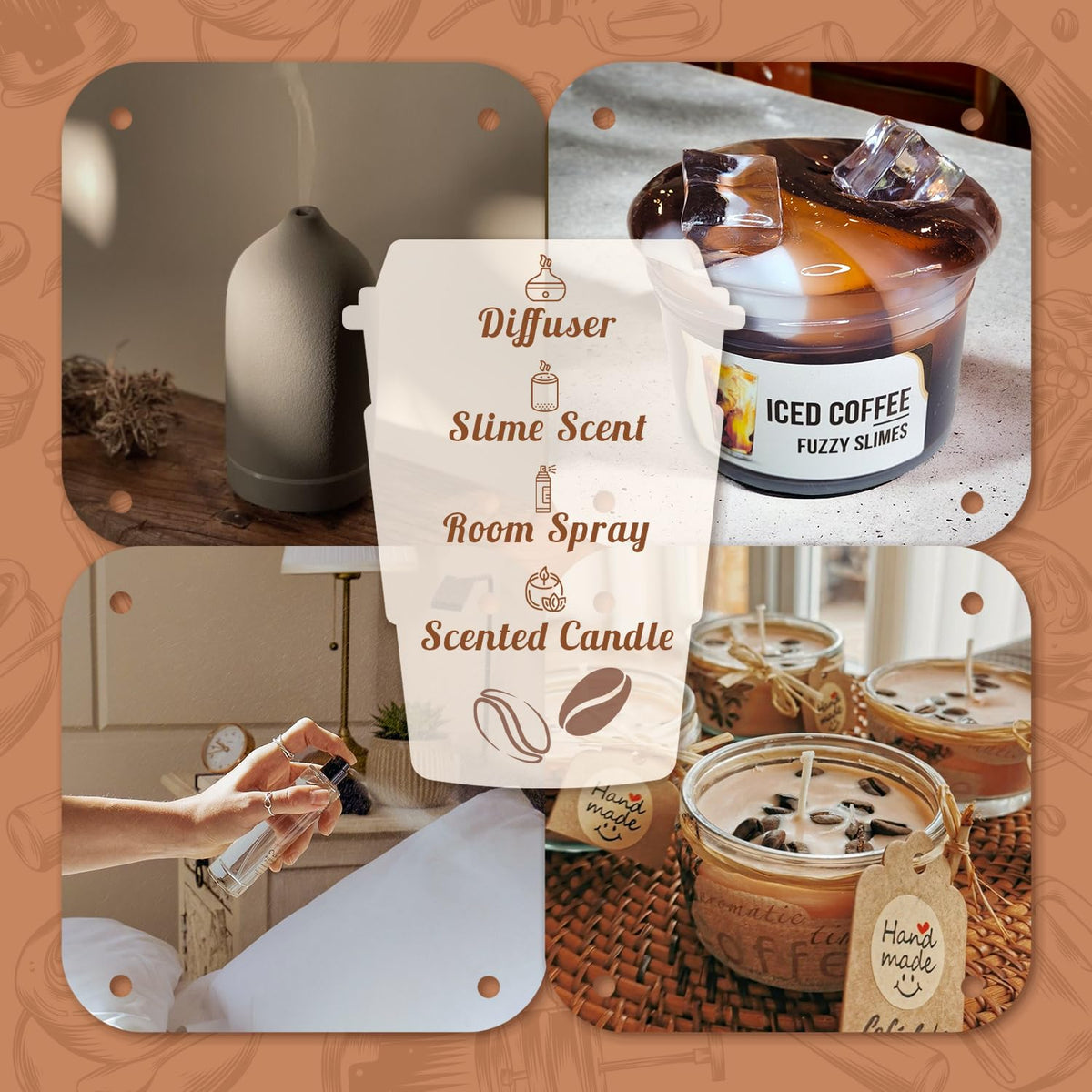 SNOWSEN Coffee Essential Oils Set—Blueberry Muffin, Café Mocha, Hot Chocolate, Cheese Cake, Coffee, Warm Vanilla Sugar Essential Oils for Diffuser, Candle & Soap Making, Diffuser Oils Scents 🍁 All In One Marketplace Canada