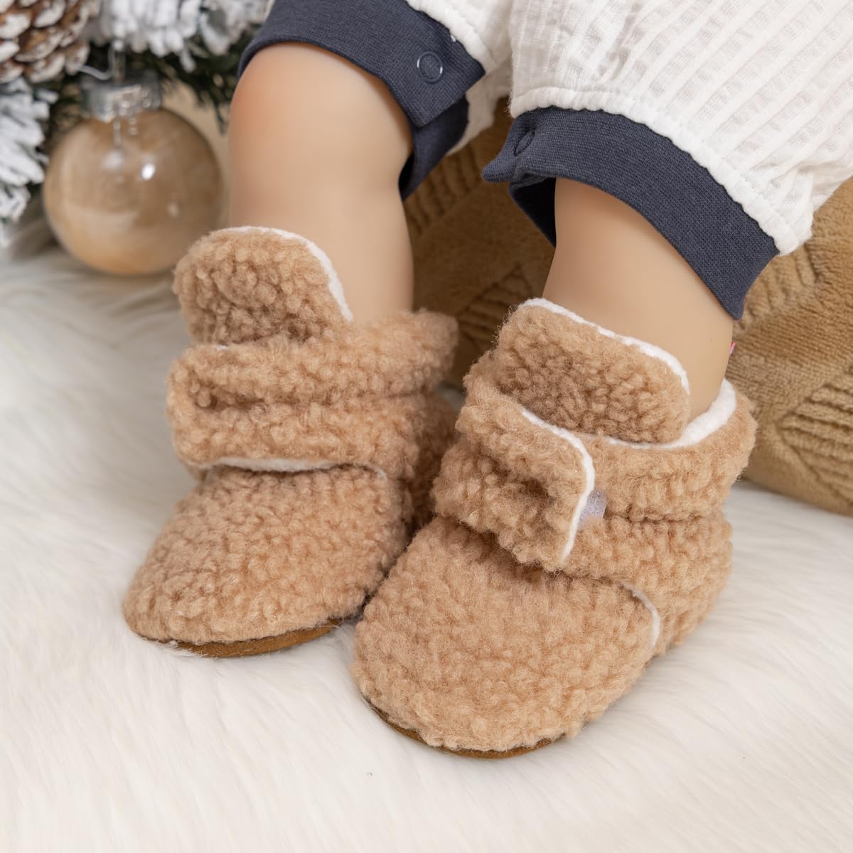 Meckior Infant Baby Girls Boys Fleece Booties Winter Non-Skid Soft Sole Warm Cozy Shoes with Grippers Newborn Toddler First Walkers Slipper 🍁 All In One Marketplace Canada