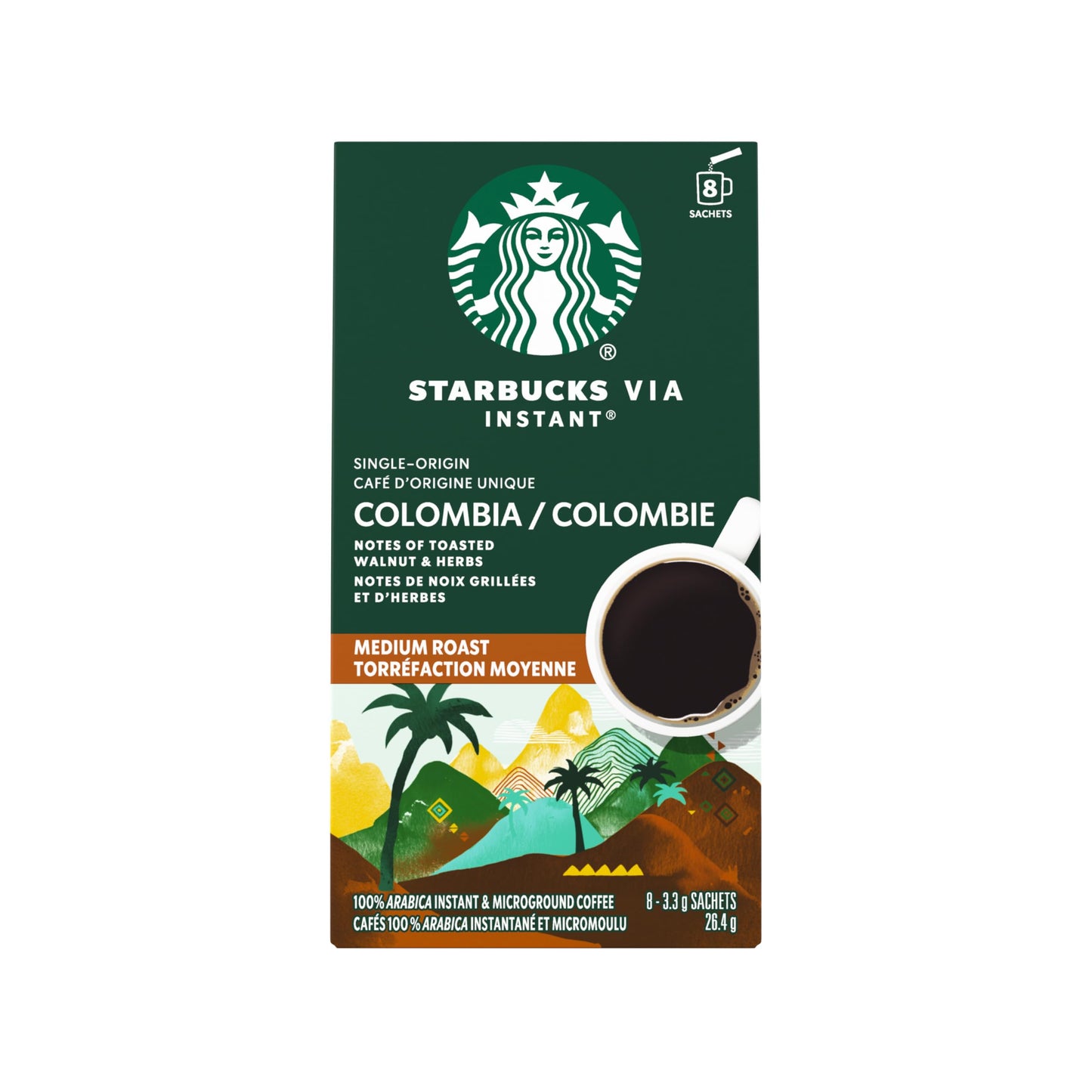 Starbucks Via Instant Colombia Coffee - Medium Roast 100% Arabica (12 Pack of 8 Sachets)