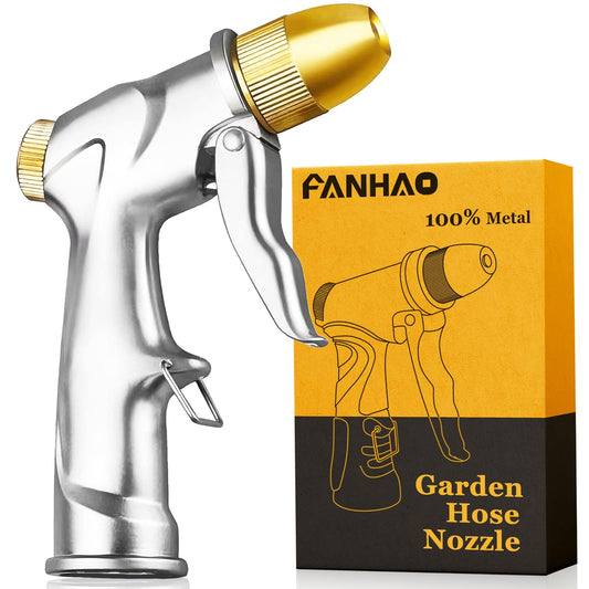 FANHAO Garden Hose Nozzle Sprayer, 100% Heavy Duty Metal Handheld Water Nozzle High Pressure in 4 Spraying Modes for Hand Watering Plants and Lawn, Car Washing, Patio and Pet - Available at All In One Marketplace Canada