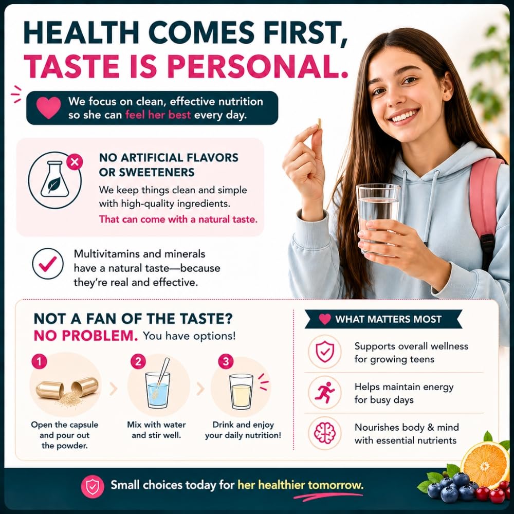 Quest Vitamins Her Daily One for Teen Girls Ages 9–18 – Once-Daily Multivitamin & Mineral Supplement for Skin, Bone & Immune Support – 90 Capsules (3-Month Supply)