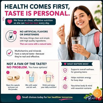 Quest Vitamins Her Daily One for Teen Girls Ages 9–18 – Once-Daily Multivitamin & Mineral Supplement for Skin, Bone & Immune Support – 90 Capsules (3-Month Supply)