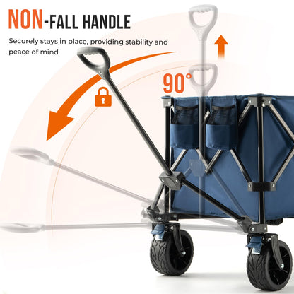 Overmont 300L Foldable Collapsible Wagon - Heavy Duty Utility Beach Wagon Cart with Rotatable Wide Wheels Inside Pockets for Camping Garden Shopping Sports - 440lbs Load OVERMONT