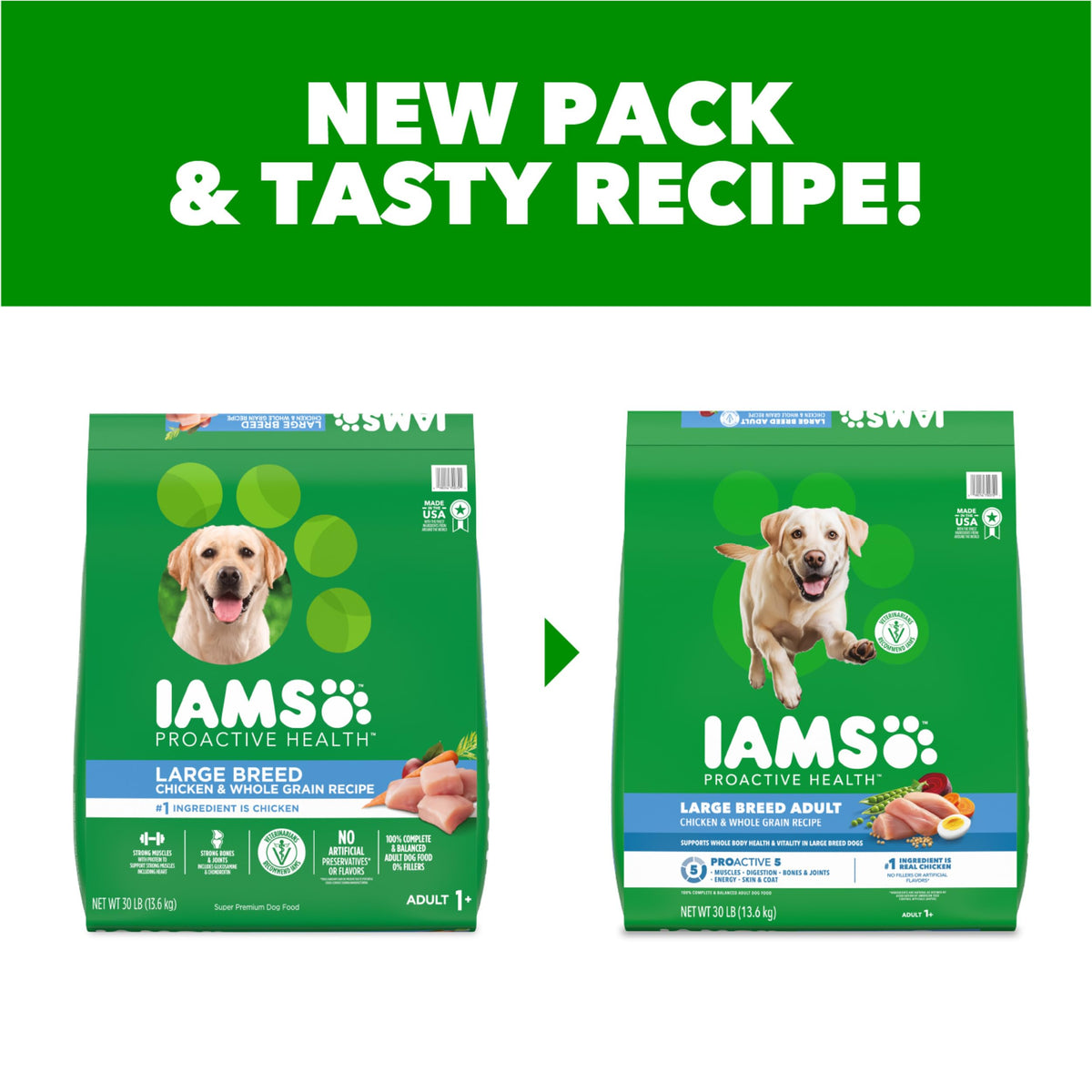 IAMS Proactive Health Adult Dry Dog Food, Chicken & Whole Grains, 13.61kg
