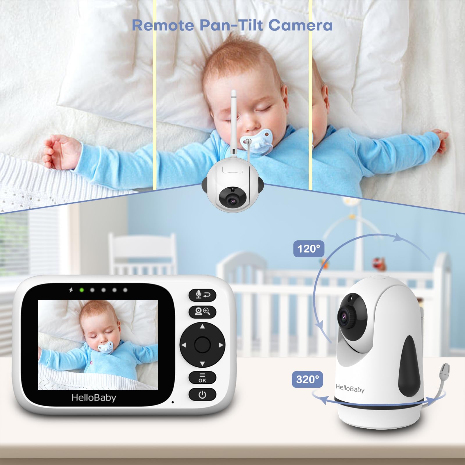 HelloBaby Baby Monitor No WiFi,Video Baby Monitors with Camera and Audio,3.2'' IPS Screen, Remote Pan-Tilt-Zoom Baby Camera Monitor,Plug&Play,Night Vision,1000ft Range,2-Way Talk, ECO Mode,Temperature - Available at All In One Marketplace Canada
