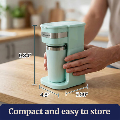 Elite Gourmet EHC113M Personal Single-Serve Compact Coffee Maker Brewer Includes 14Oz. Stainless Steel Interior Thermal Travel Mug, Compatible with Coffee Grounds, ReCaable Filter, Mint