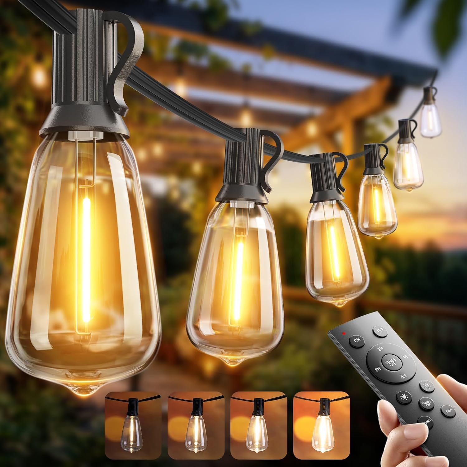 addlon 100FT (50FTx2) Outdoor String Lights Waterproof Shatterproof with 32 LED Edison Bulbs, Dimmable Connectable Patio Lights for Backyard Garden Balcony Party, Warm Yellow, Energy-Saving - Available at All In One Marketplace Canada
